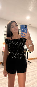 Off the Shoulder Black White Polka Dot Top