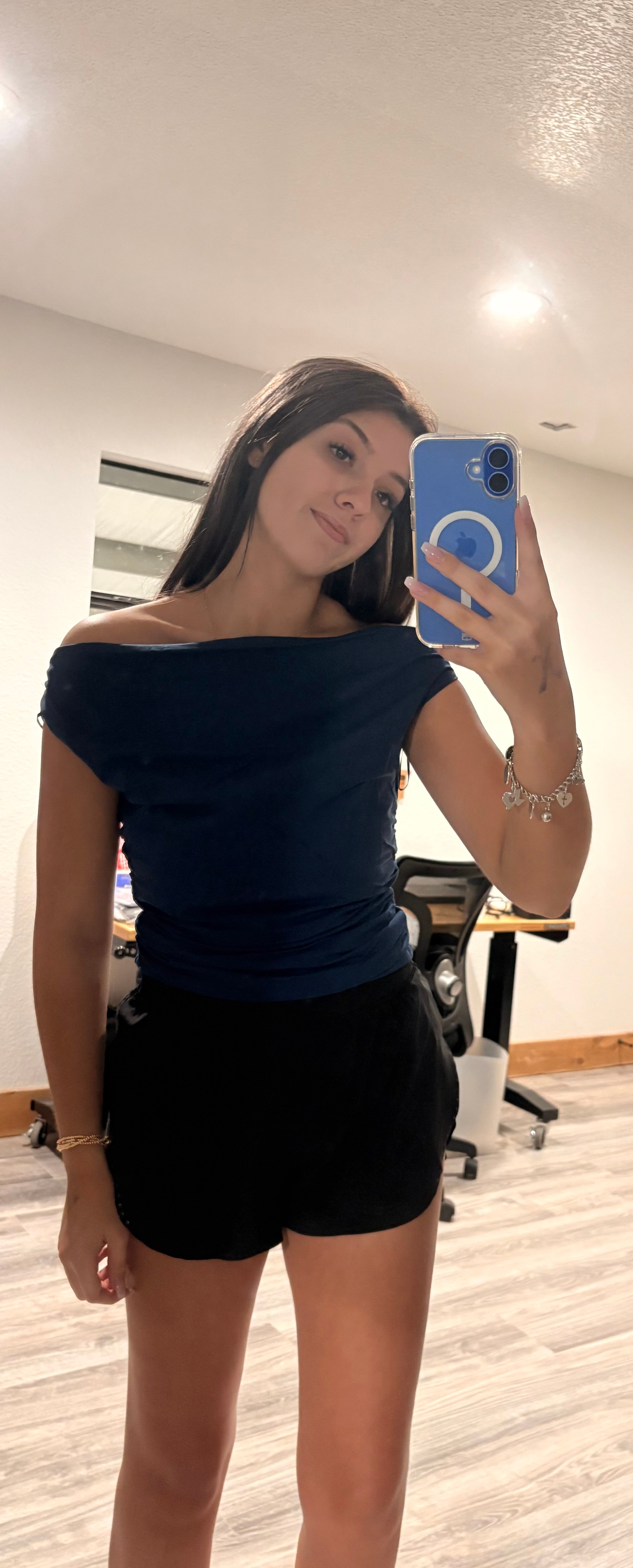 Off the Shoulder Top in Navy