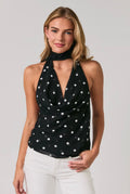 Black/White Polka Dot Cowl Neck Top